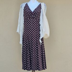 American Living Brown and White Midi Swing Dress Size 12